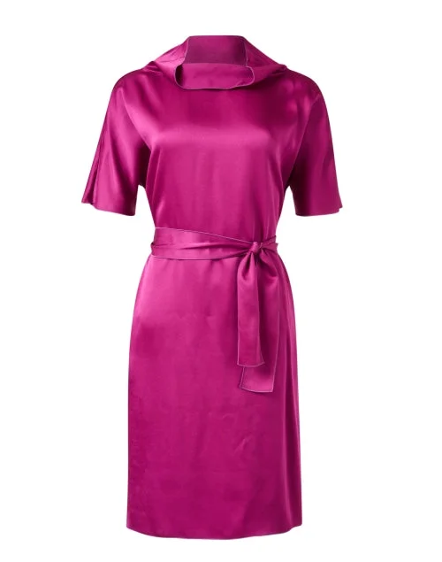 Everyday Dress with Paneled Skirt for a Unique Look​ Fuchsia Satin Dress