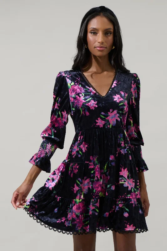 Ruffled mini dresses for a romantic touch Tulda Floral Amari Velvet Tiered Mini Dress Ruffled mini dresses for a romantic touch Tulda Floral Amari Velvet Tiered Mini Dress