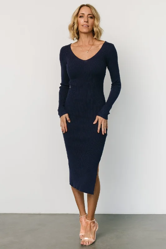 Midi dresses with sheer panels for a touch of allure Tacey Midi Dress | Navy
