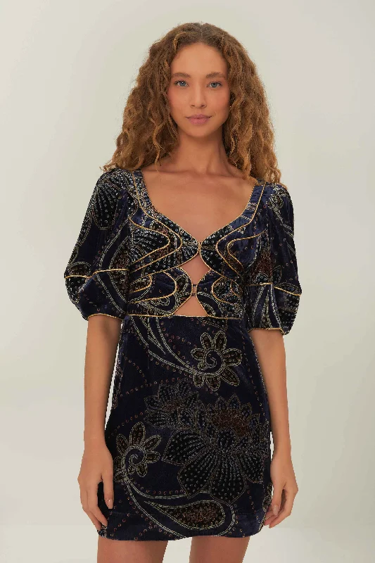 Cotton mini dresses for a comfortable everyday option Blue Floral Glam Scarf Velvet Mini Dress Cotton mini dresses for a comfortable everyday option Blue Floral Glam Scarf Velvet Mini Dress