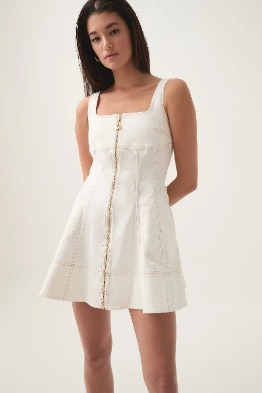 Mini dresses with asymmetric hems for a fashion - forward look Emilie Denim Mini Dress Mini dresses with asymmetric hems for a fashion - forward look Emilie Denim Mini Dress