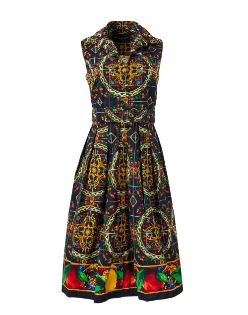  Audrey Navy Tile Print Dress