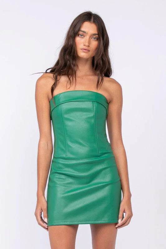Mini dresses with halter necks for a stylish choice See You There Green Vegan Leather Strapless Mini Dress Mini dresses with halter necks for a stylish choice See You There Green Vegan Leather Strapless Mini Dress