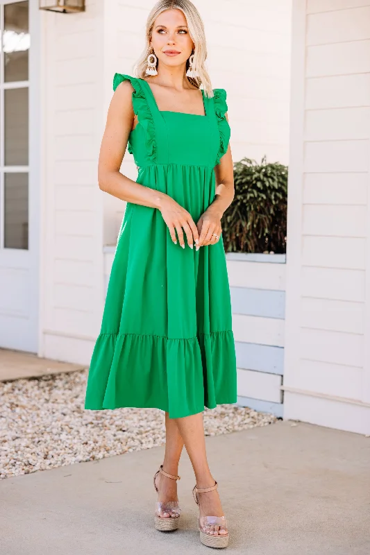Midi dresses with ruffled bodices for a more pronounced feminine look What You're Looking For Green Ruffled Midi Dress Midi dresses with ruffled bodices for a more pronounced feminine look What You're Looking For Green Ruffled Midi Dress