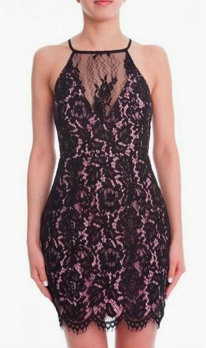 Mini dresses with pocket details for added functionality I Secretly Love You Black and Pink Lace Dress Mini dresses with pocket details for added functionality I Secretly Love You Black and Pink Lace Dress