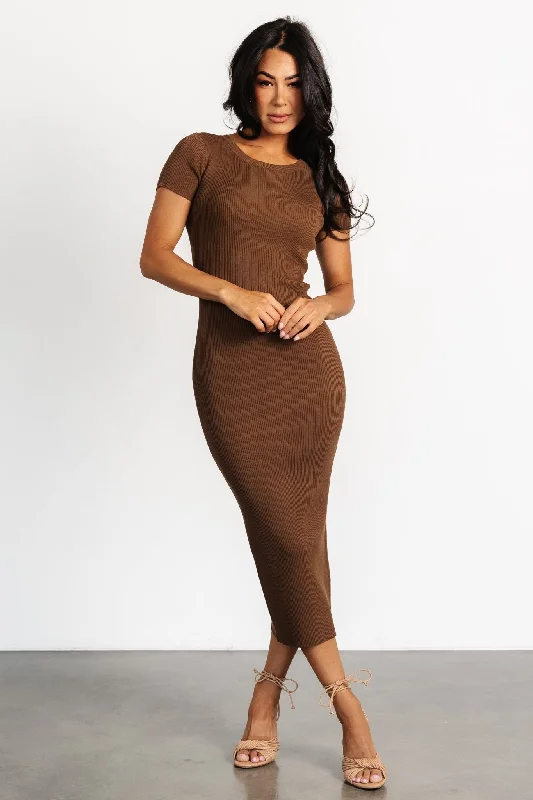 Midi dresses with mesh inserts for a trendy and breathable option Dana Ribbed Midi Dress | Brown Midi dresses with mesh inserts for a trendy and breathable option Dana Ribbed Midi Dress | Brown