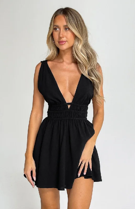 Mini dresses with tassel accents for a fun touch Genovia Crinkle Black Mini Dress