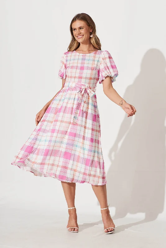 Men's Everyday Dress Shirt - style in Cotton Blend Miranda Midi Dress In Pink With Multi Check Men's Everyday Dress Shirt - style in Cotton Blend Miranda Midi Dress In Pink With Multi Check