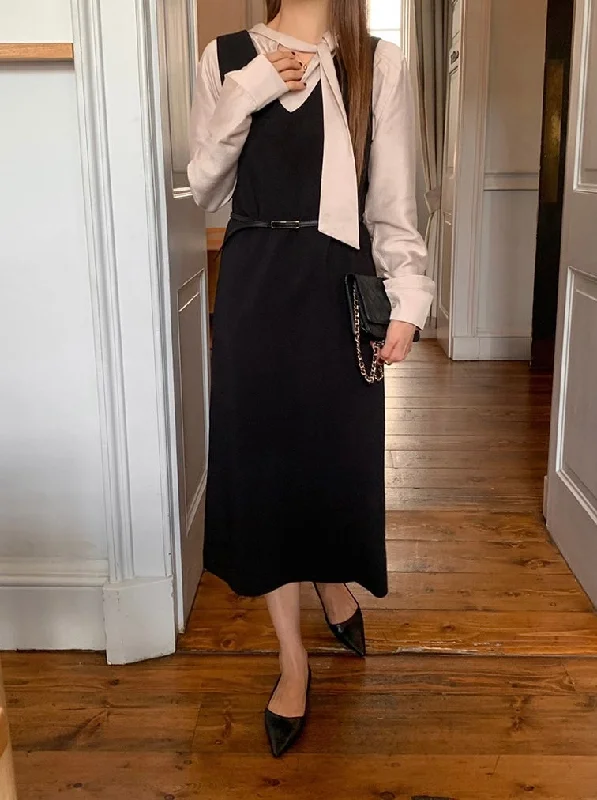 Everyday Silk - like Dress with Flowy Skirt​ Ordinaire Olivia V-neck OPS (現貨)