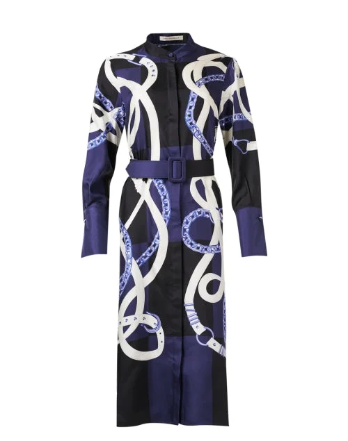 Everyday Dress with Thermal Insulation for Cold Weather Cambridge Navy Print Silk Dress Everyday Dress with Thermal Insulation for Cold Weather Cambridge Navy Print Silk Dress