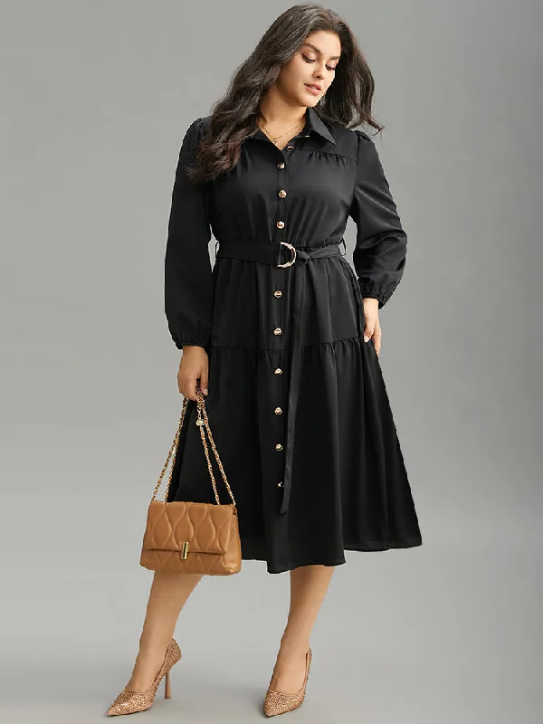 Midi dresses with ruched sleeves for a more fitted and stylish arm look Anti-Wrinkle Shirt Collar Belted Metal Detail Dress Midi dresses with ruched sleeves for a more fitted and stylish arm look Anti-Wrinkle Shirt Collar Belted Metal Detail Dress