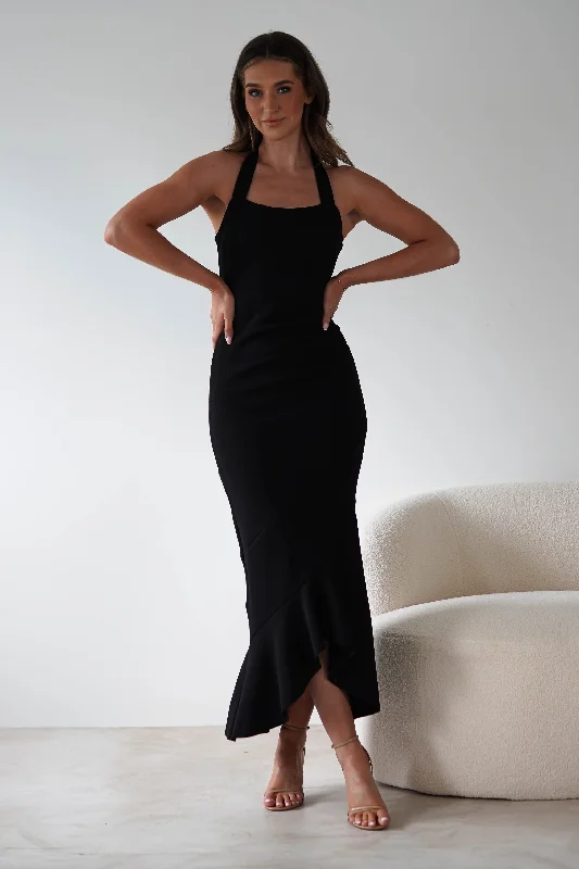 Midi dresses with cotton - blend materials for everyday comfort Damaris Textured Midi Dress | Black Midi dresses with cotton - blend materials for everyday comfort Damaris Textured Midi Dress | Black