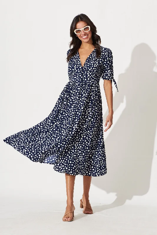  Akari Midi Dress In Navy With White Speckle