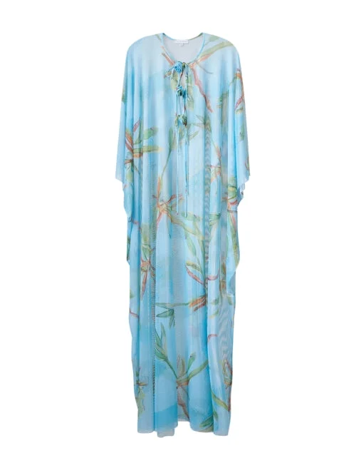 Everyday Midi Dress in Solid Color for Office​ Mariella Blue Bamboo Print Sheer Kaftan