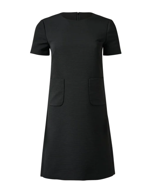 Everyday Dress with Tiered Skirt for a Voluminous Look​ Ottoman Black Ribbed Dress