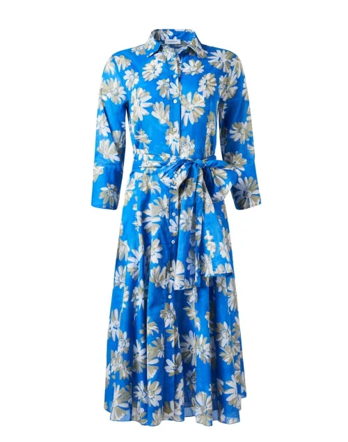 Everyday Dress with Peter - pan Collar for a Classic Look​ Blue Floral Print Dress