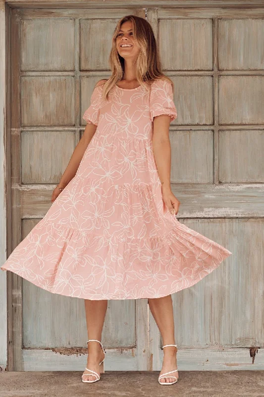  Nevi Tiered Midi Dress In Pink Floral