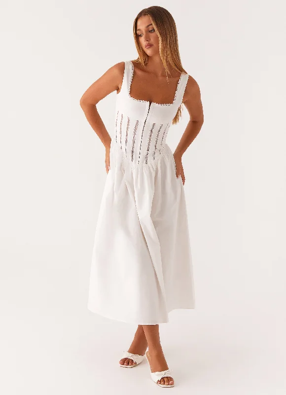  Waiting On You Midi Dress - White
