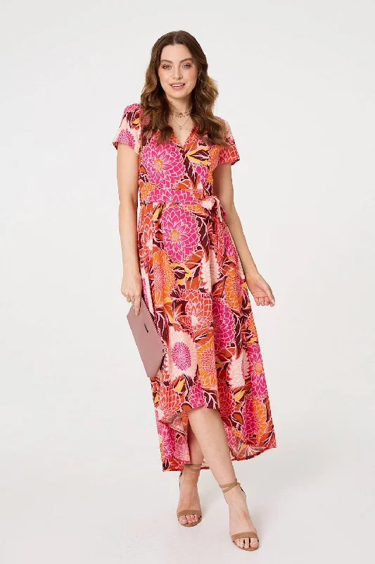 Everyday Dress with Asymmetric Hem for a Unique Look Floral Short Sleeve Tie Waist Midi Dress Everyday Dress with Asymmetric Hem for a Unique Look Floral Short Sleeve Tie Waist Midi Dress