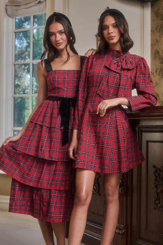Mini dresses with geometric prints for a modern aesthetic Arvada Plaid Padma Bow Mini Dress Mini dresses with geometric prints for a modern aesthetic Arvada Plaid Padma Bow Mini Dress