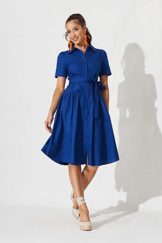 Everyday Dress with Adjustable Hem for Growing Kids or Changing Styles Annmarie Midi Shirt Dress In Royal Blue Everyday Dress with Adjustable Hem for Growing Kids or Changing Styles Annmarie Midi Shirt Dress In Royal Blue