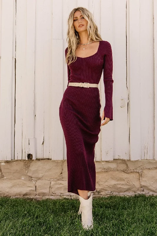 Midi dresses with button - down skirts for a unique and functional design Marika Ribbed Dress | Wine Midi dresses with button - down skirts for a unique and functional design Marika Ribbed Dress | Wine