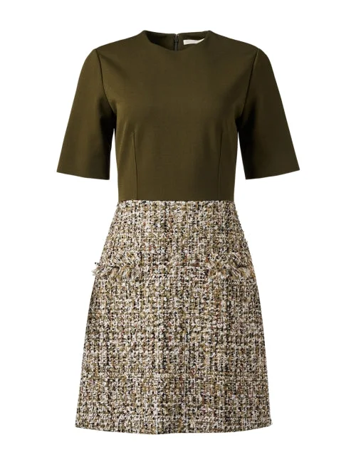 Everyday Dress with Wrinkle - resistant Material for Convenience Olive Green Tweed Dress Everyday Dress with Wrinkle - resistant Material for Convenience Olive Green Tweed Dress