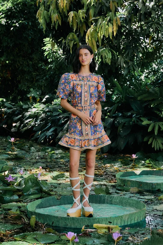 Mini dresses with cut - out details for a trendy look Blue Superbloom Tapestry Organic Cotton Mini Dress Mini dresses with cut - out details for a trendy look Blue Superbloom Tapestry Organic Cotton Mini Dress