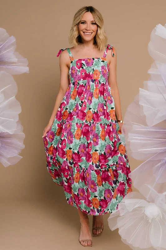 Midi dresses with metallic threads for a glamorous evening event Lakewood Tie Dress | Pink Multi Midi dresses with metallic threads for a glamorous evening event Lakewood Tie Dress | Pink Multi