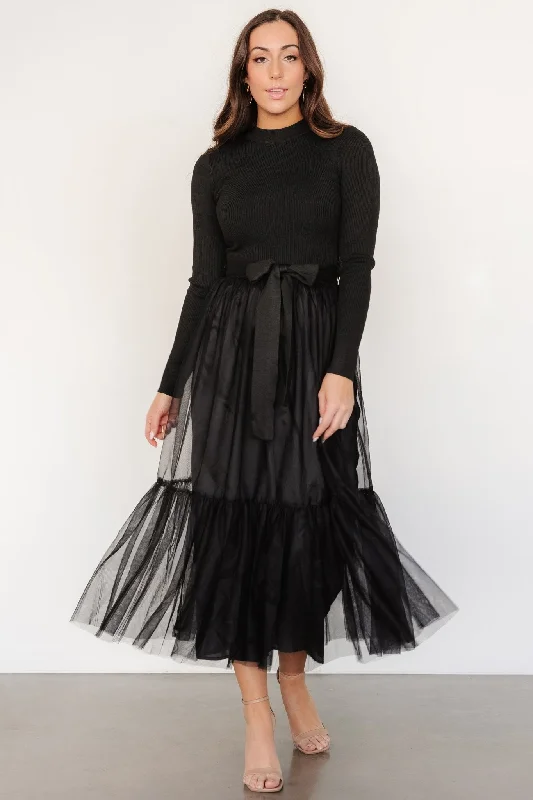 High - low midi dresses with geometric patterns for a modern party Luella Sweater Top Dress | Black High - low midi dresses with geometric patterns for a modern party Luella Sweater Top Dress | Black