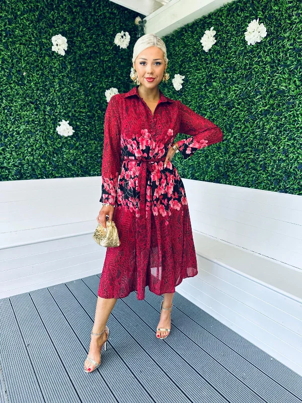 Midi dresses with gathered skirts for a full and flowing silhouette Everly Floral Shirt Midi Dress Multi Ruby Midi dresses with gathered skirts for a full and flowing silhouette Everly Floral Shirt Midi Dress Multi Ruby