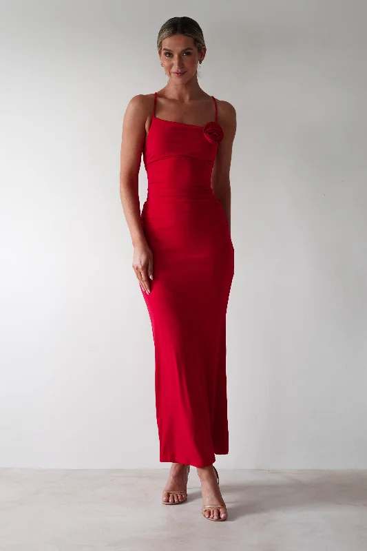 Midi dresses with ruffled hems for a romantic date night Luca Bodycon Midaxi Dress | Red Midi dresses with ruffled hems for a romantic date night Luca Bodycon Midaxi Dress | Red
