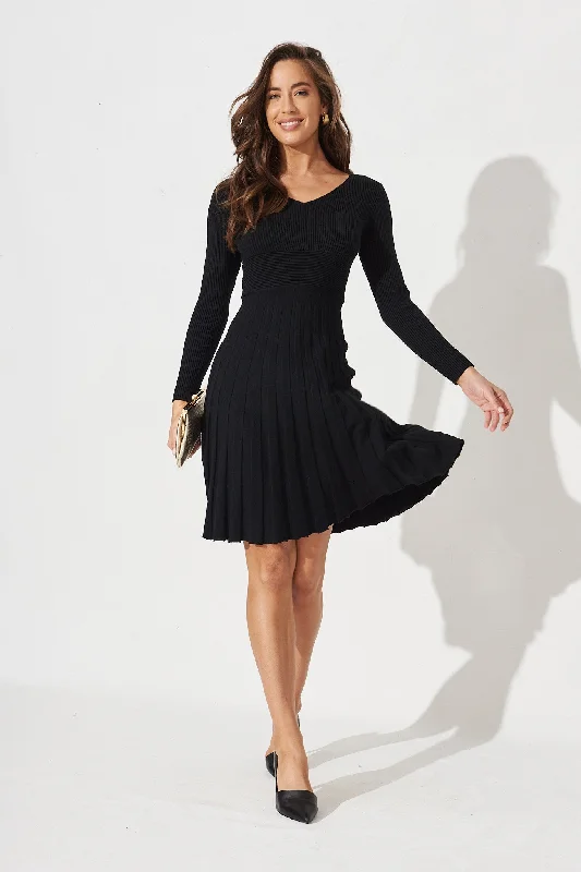 Everyday Dress with Smocked Bodice for a Fitted Look​ Koby Knit Dress In Black