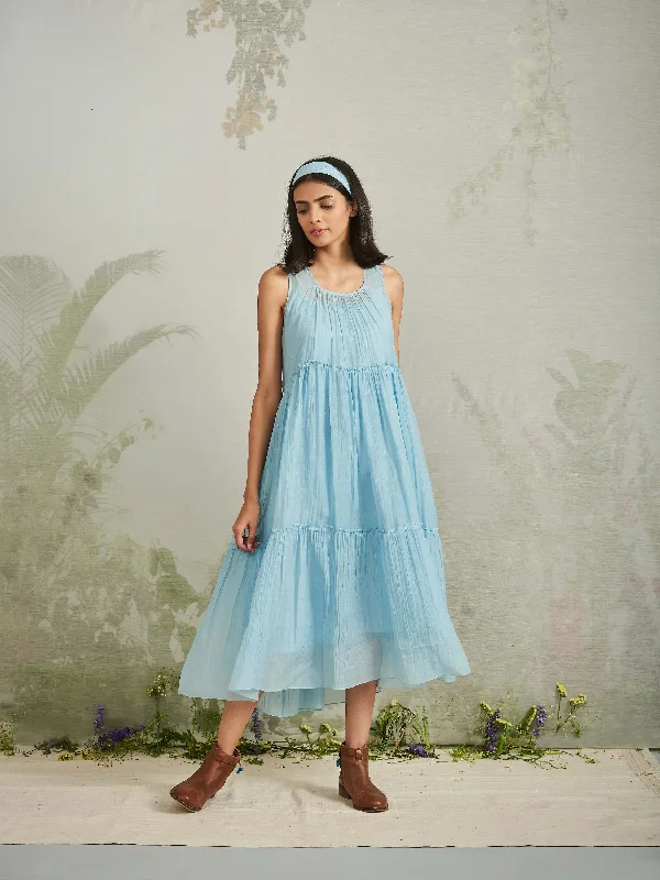 Midi dresses with metallic threads for a glamorous evening event Blue Notes Dress