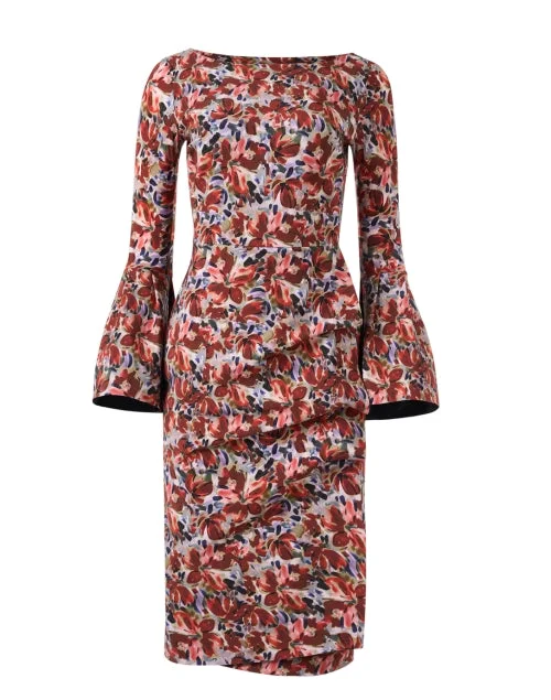 Everyday Dress with Shiny Metallic Thread for a Festive Feel Addax Red Floral Print Dress Everyday Dress with Shiny Metallic Thread for a Festive Feel Addax Red Floral Print Dress