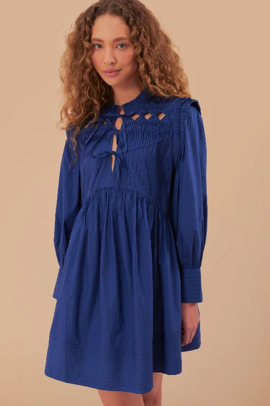 Ruffled mini dresses for a romantic touch Navy Blue Open Yoke Mini Dress