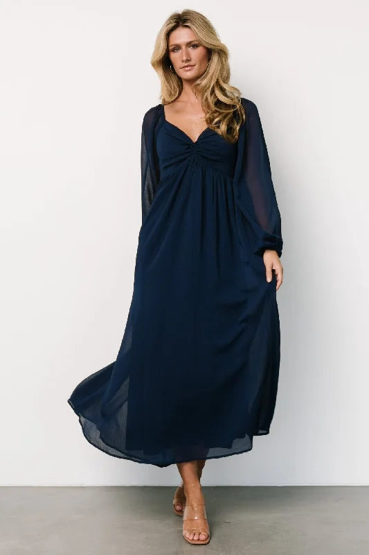 Midi dresses with satin - finish fabrics for a luxurious feel Dione Midi Dress | Navy Midi dresses with satin - finish fabrics for a luxurious feel Dione Midi Dress | Navy