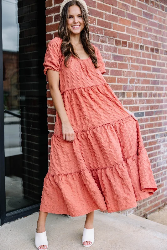 Midi dresses with lace - up fronts for a unique and adjustable style Listen To You Salmon Pink Tiered Midi Dress Midi dresses with lace - up fronts for a unique and adjustable style Listen To You Salmon Pink Tiered Midi Dress