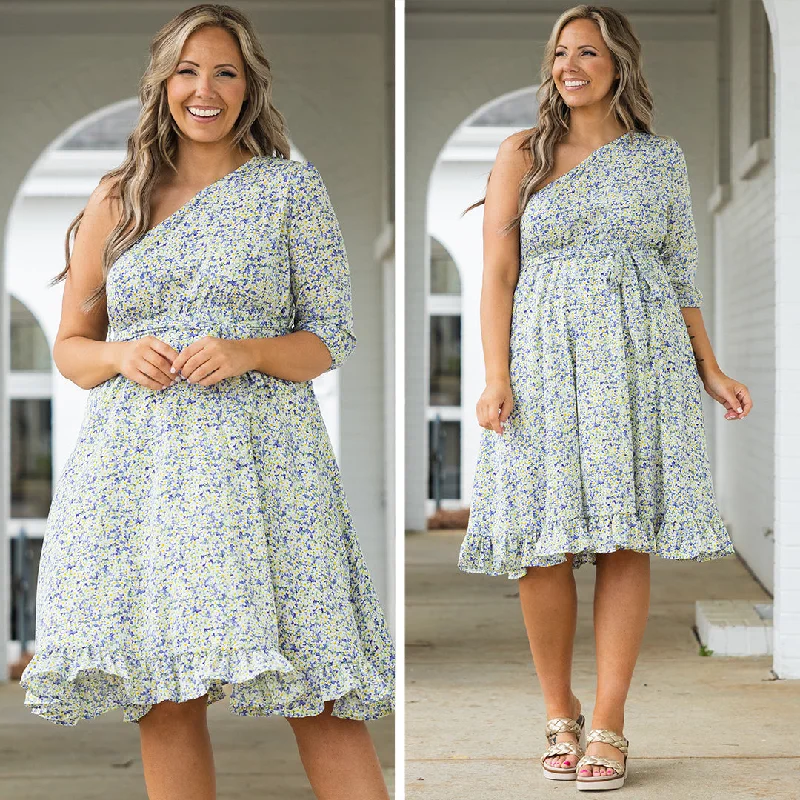 Wrap - style midi dresses in silk for a sophisticated office look Pick Me First Dress, Blue