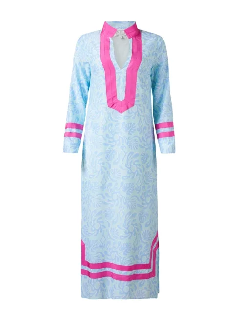  Blue and Pink Silk Blend Tunic Dress