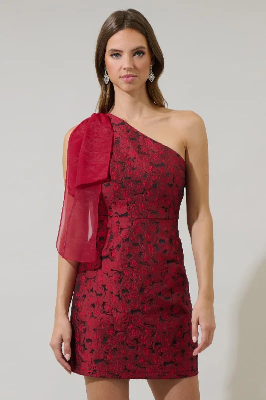 Mini dresses with off - the - shoulder styles Dalma Jacquard Floral Barcy One Shoulder Mini Dress Mini dresses with off - the - shoulder styles Dalma Jacquard Floral Barcy One Shoulder Mini Dress