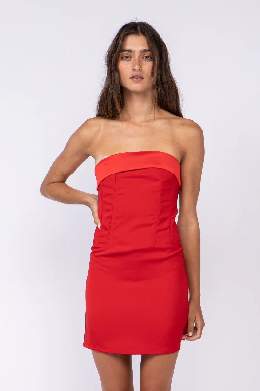 Sheer mini dresses with lace inserts See You There Red Mixed Media Strapless Mini Dress Sheer mini dresses with lace inserts See You There Red Mixed Media Strapless Mini Dress