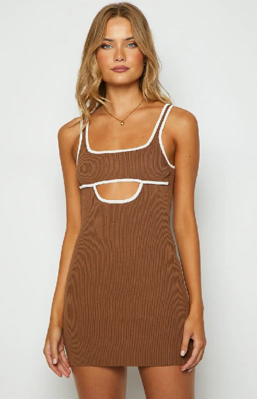 Mini dresses with empire waists for a flattering fit Clarity Brown Knit Mini dress