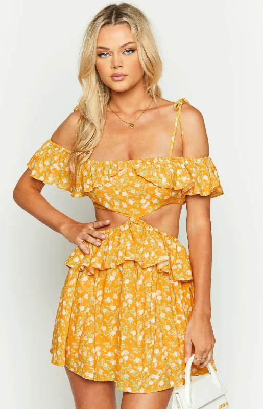 Mini dresses with embroidered details for a unique touch Alyssa Orange Floral Ruffle Mini Dress Mini dresses with embroidered details for a unique touch Alyssa Orange Floral Ruffle Mini Dress