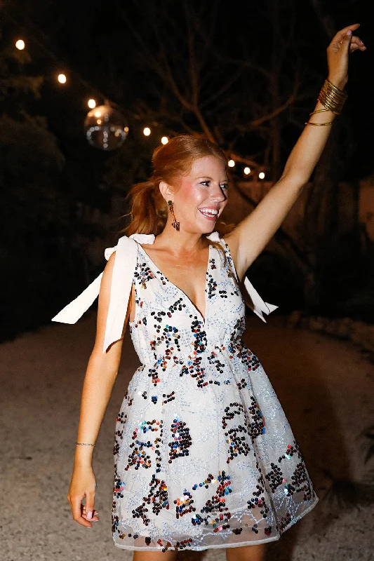 Everyday Dress with Belted Waist for Definition​ Melanie Tie-Shoulder Mini Dress - Fireworks