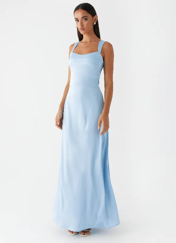  Odette Satin Maxi Dress - Blue