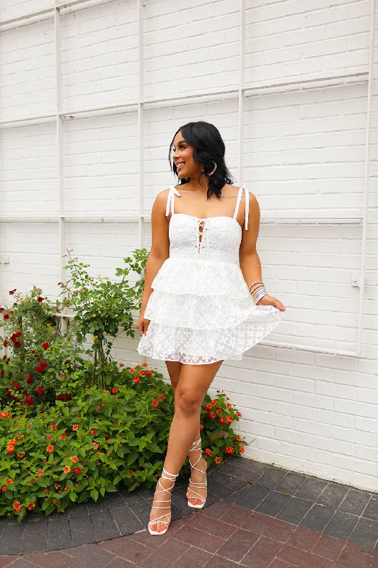 Everyday Dress with Geometric Patterns for a Contemporary Look Suzanne Lace Mini Dress - Ivory Eyelet Everyday Dress with Geometric Patterns for a Contemporary Look Suzanne Lace Mini Dress - Ivory Eyelet