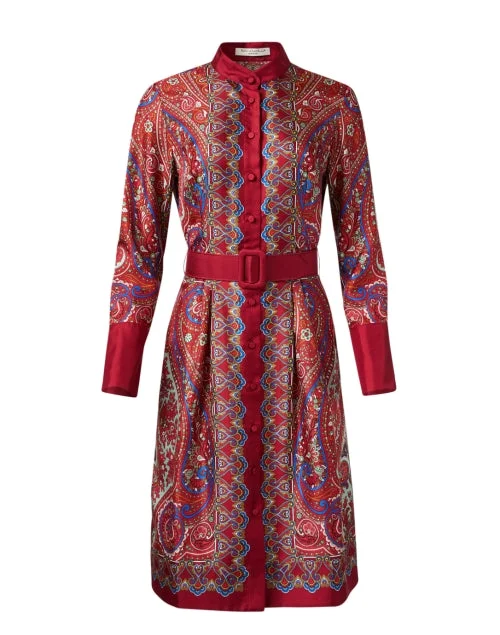 Everyday Dress with UV - protection for Sun - filled Days Red Paisley Print Silk Shirt Dress Everyday Dress with UV - protection for Sun - filled Days Red Paisley Print Silk Shirt Dress