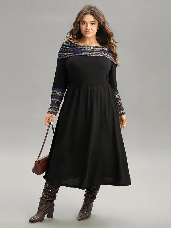 Midi dresses with ruffled hems for a romantic date night Boat Neck Striped Contrast Gathered Dress Midi dresses with ruffled hems for a romantic date night Boat Neck Striped Contrast Gathered Dress