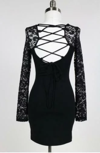 Leather mini dresses for a edgy style Be Modish Black Lace-Up Long Sleeve Mini Dress Leather mini dresses for a edgy style Be Modish Black Lace-Up Long Sleeve Mini Dress